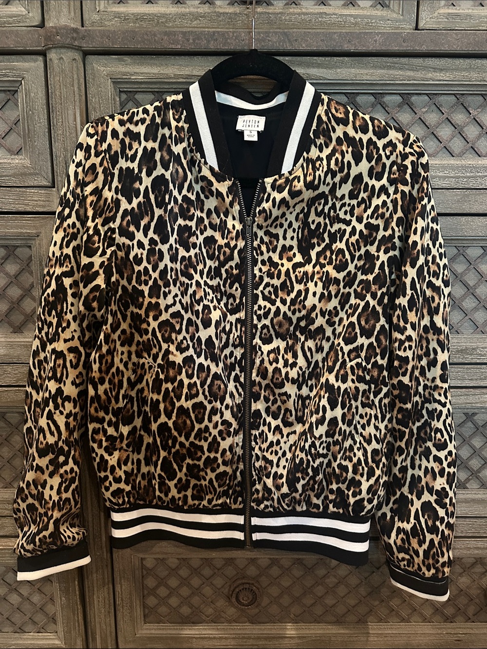 Leopard Print Bomber Jacket - Black/Tan